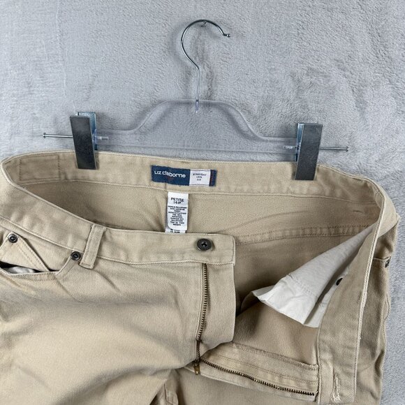 Liz Claiborne Straight Leg Fit Jeans Stretch Mid Rise Womens Beige SZ 14 Petite - Picture 4 of 11